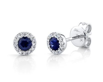 14K WHITE GOLD DIAMOND AND SAPPHIRE STUD EARRINGS
