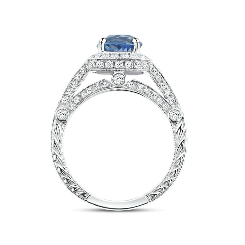 18K WHITE GOLD PERIWINKLE SAPPHIRE AND DIAMOND RING — MulloysJewelry