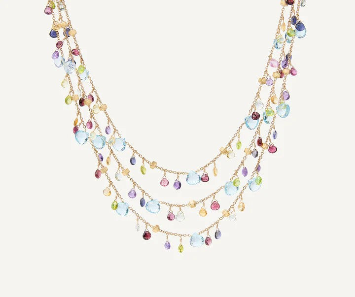 PARADISE 18KT 3 STRAND MULTI GEMSTONE NECKLACE