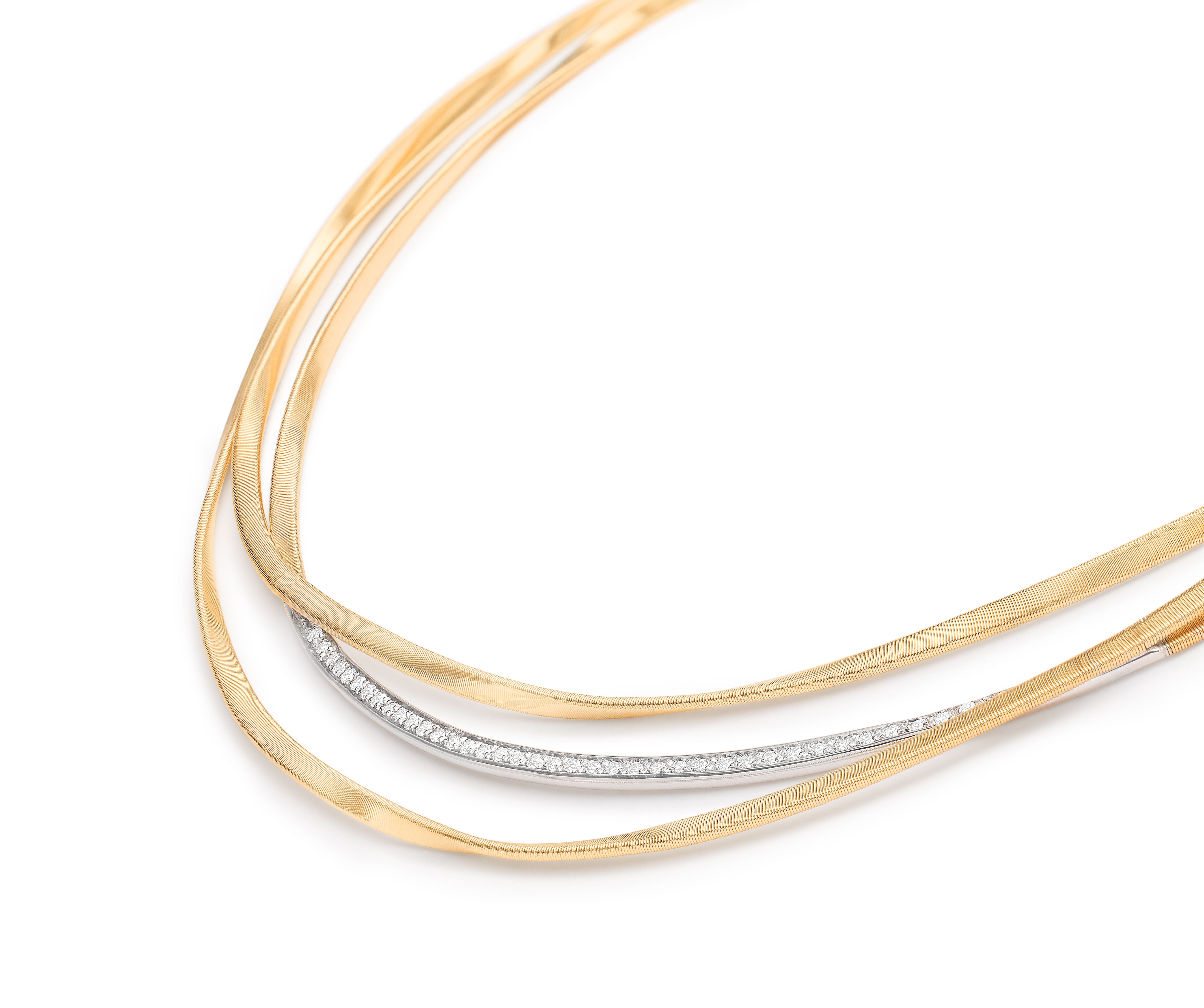 18K YELLOW GOLD 3-STRAND COIL NECKLACE WITH DIAMOND BAR