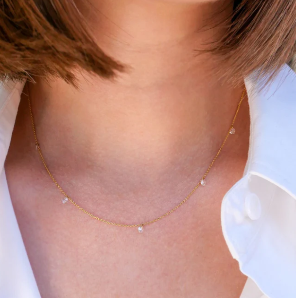 18K YELLOW GOLD 5 STATION ROSE CUT DIAMOND NECKLACE