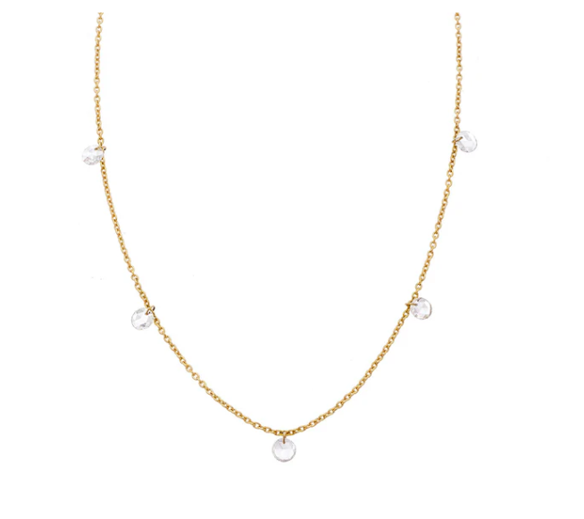 18K YELLOW GOLD 5 STATION ROSE CUT DIAMOND NECKLACE
