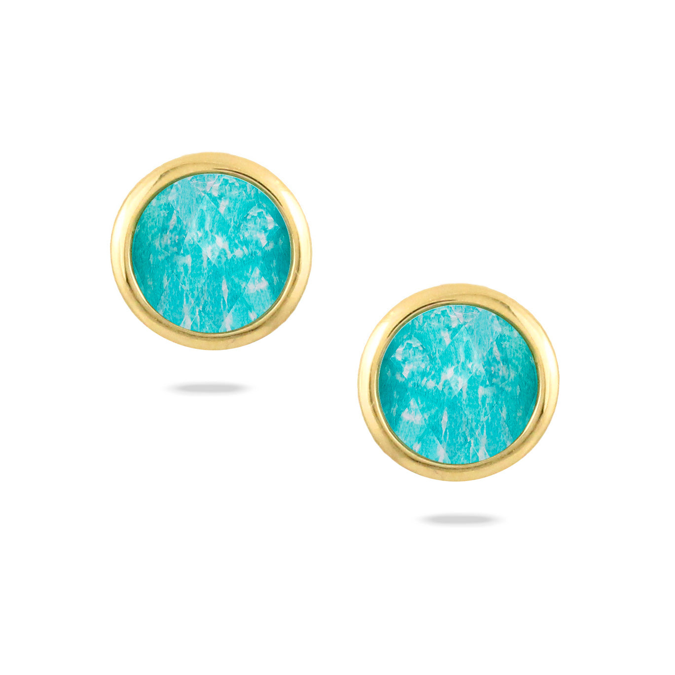 18K YELLOW GOLD EARRING WITH CLEAR QUARTZ OVER AMAZONITE