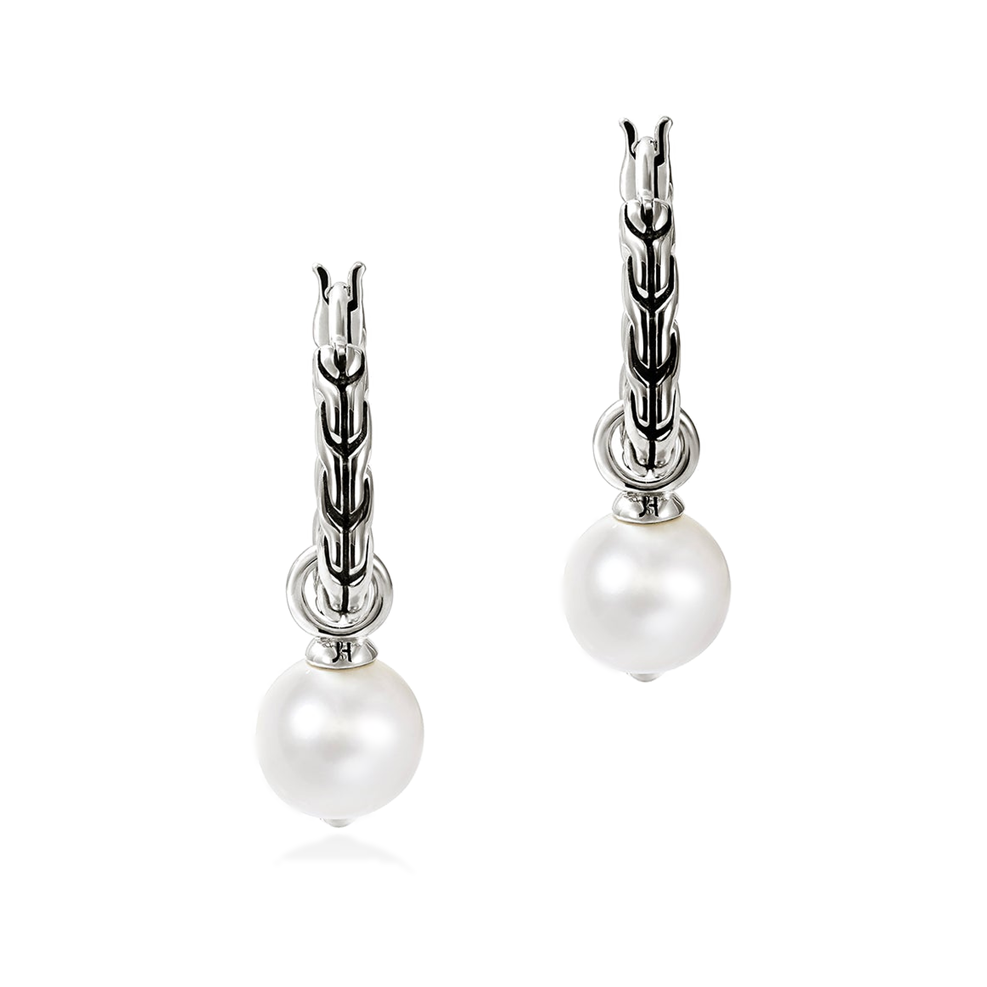 STERLING SILVER CONVERTIBLE PEARL HOOP EARRINGS