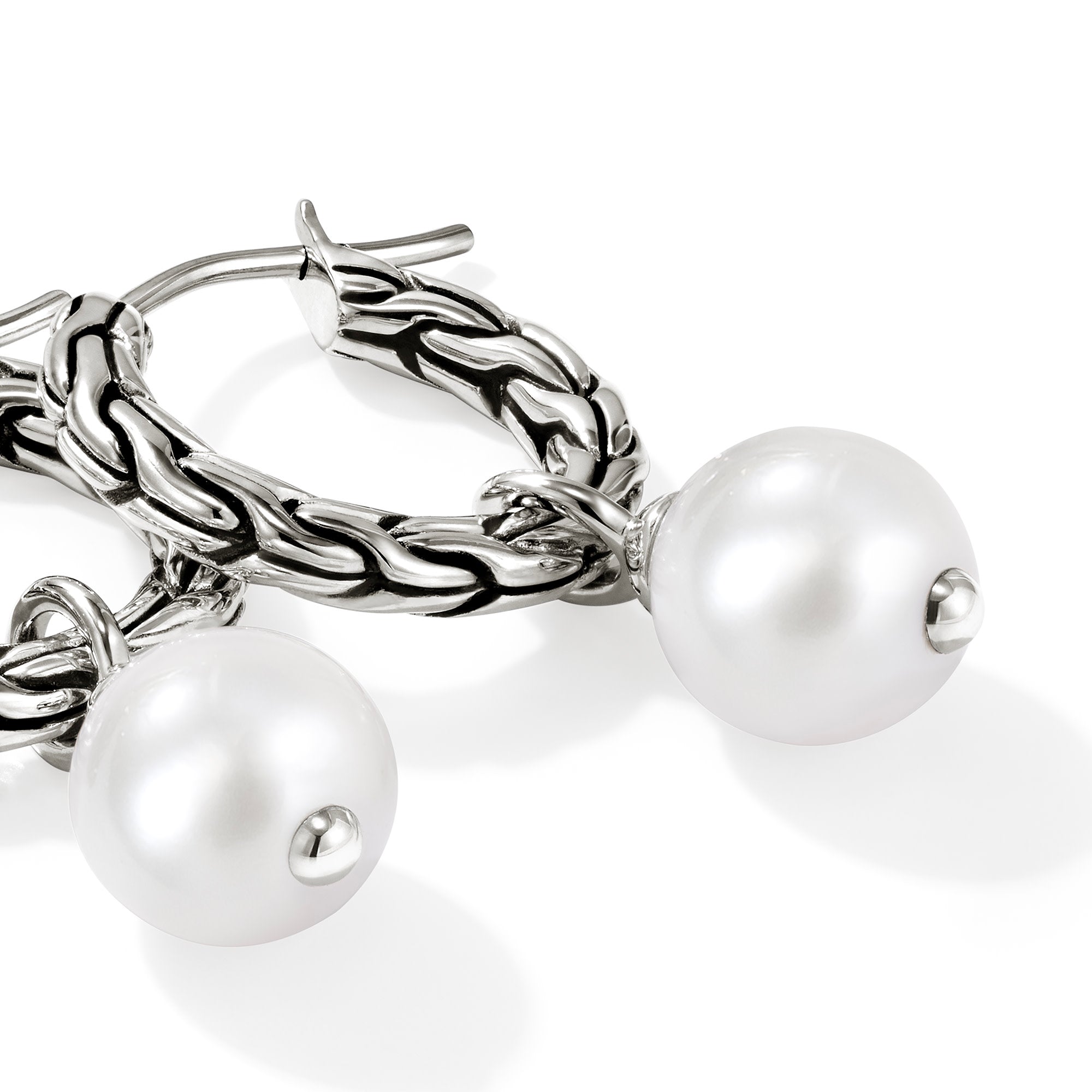 STERLING SILVER CONVERTIBLE PEARL HOOP EARRINGS