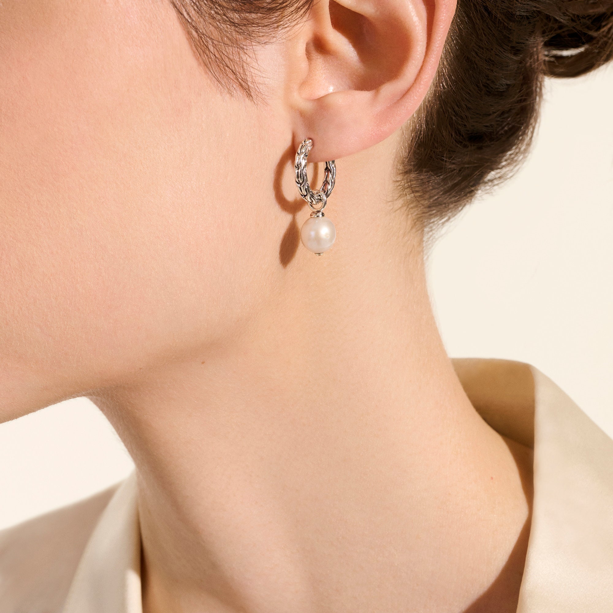 JH Essential Pearl Hoop Earring, Sterling Silver, 28MM