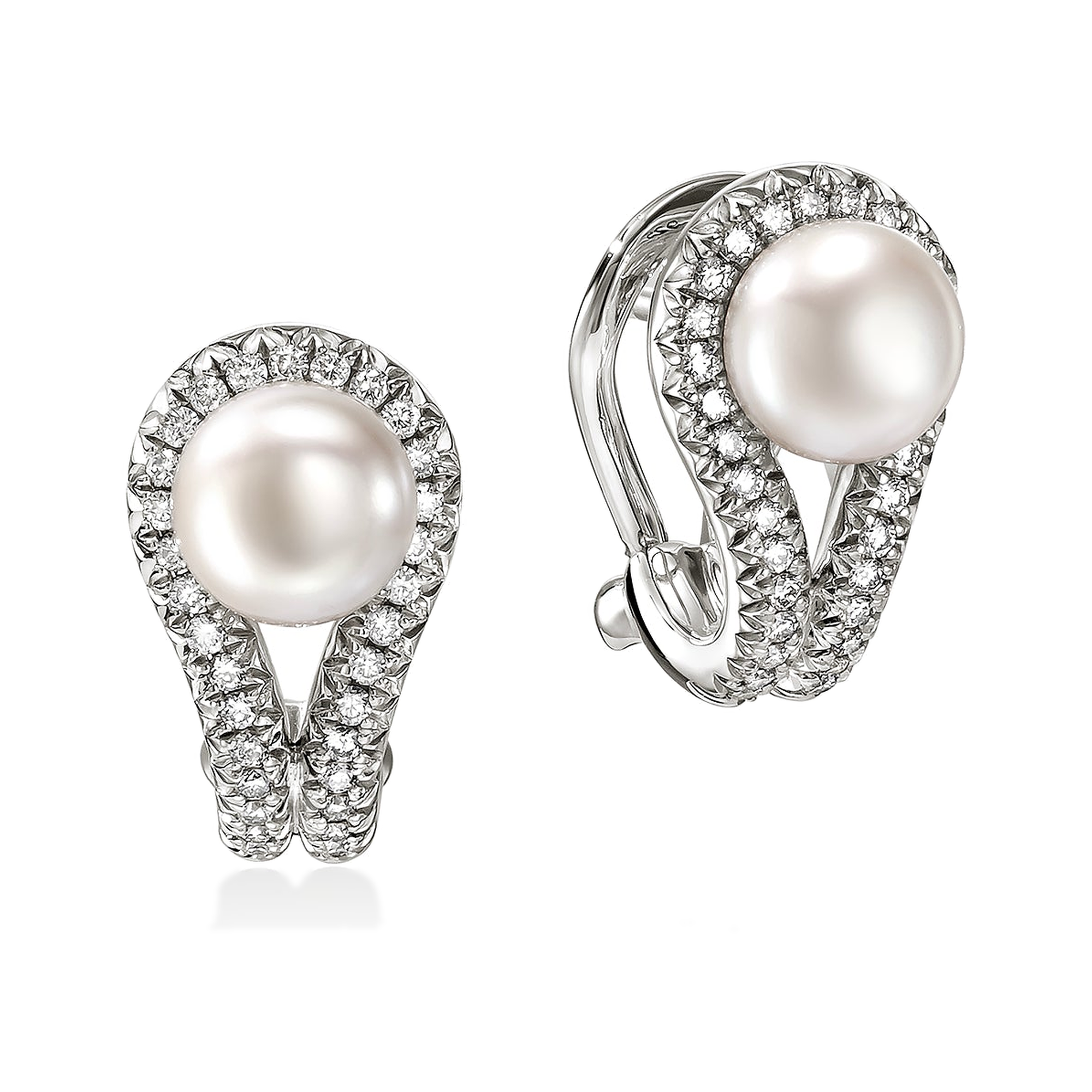 STERLING SILVER, DIAMOND AND PEARL SURF EARRINGS