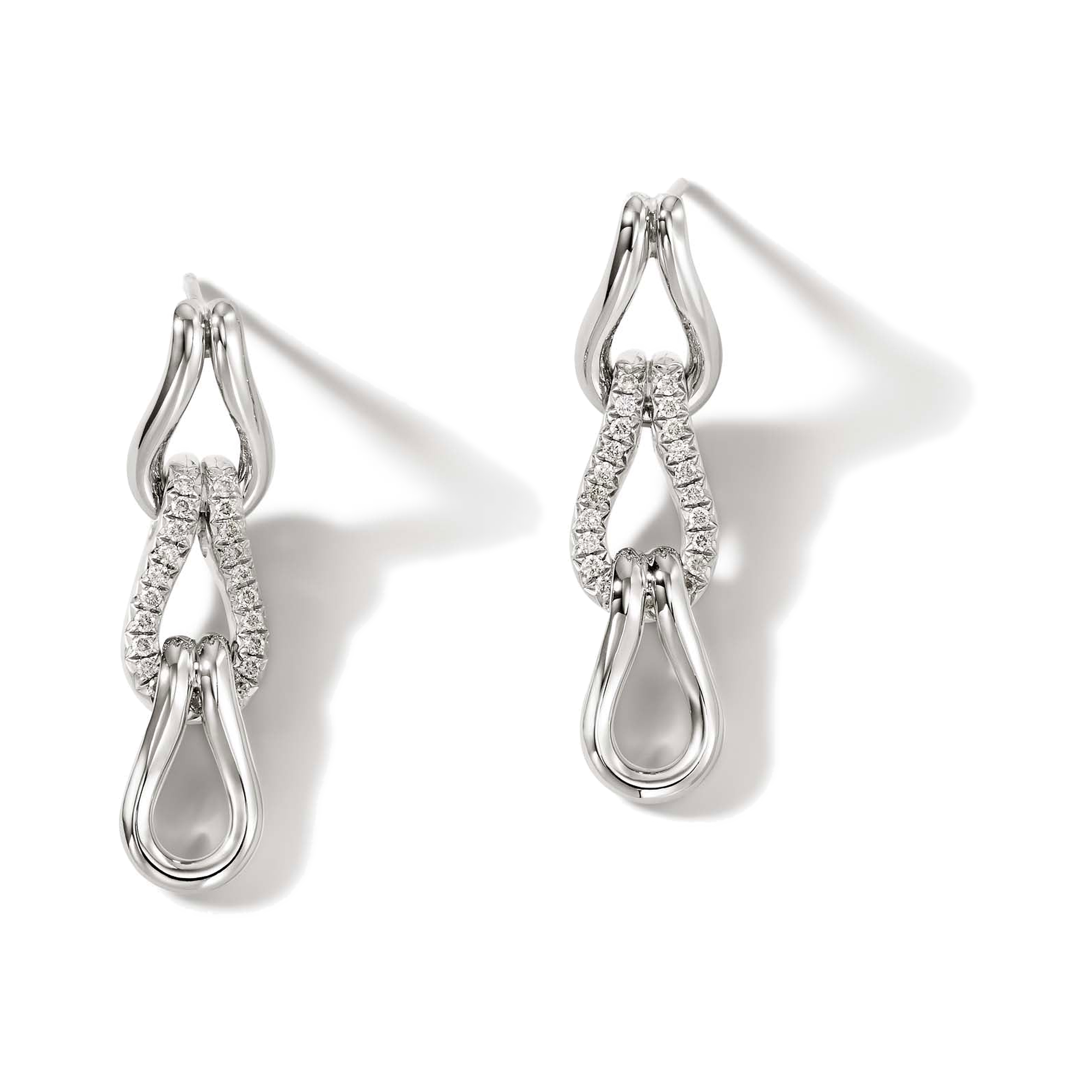 STERLING SILVER AND DIAMOND SURF LINK DROP EARRINGS