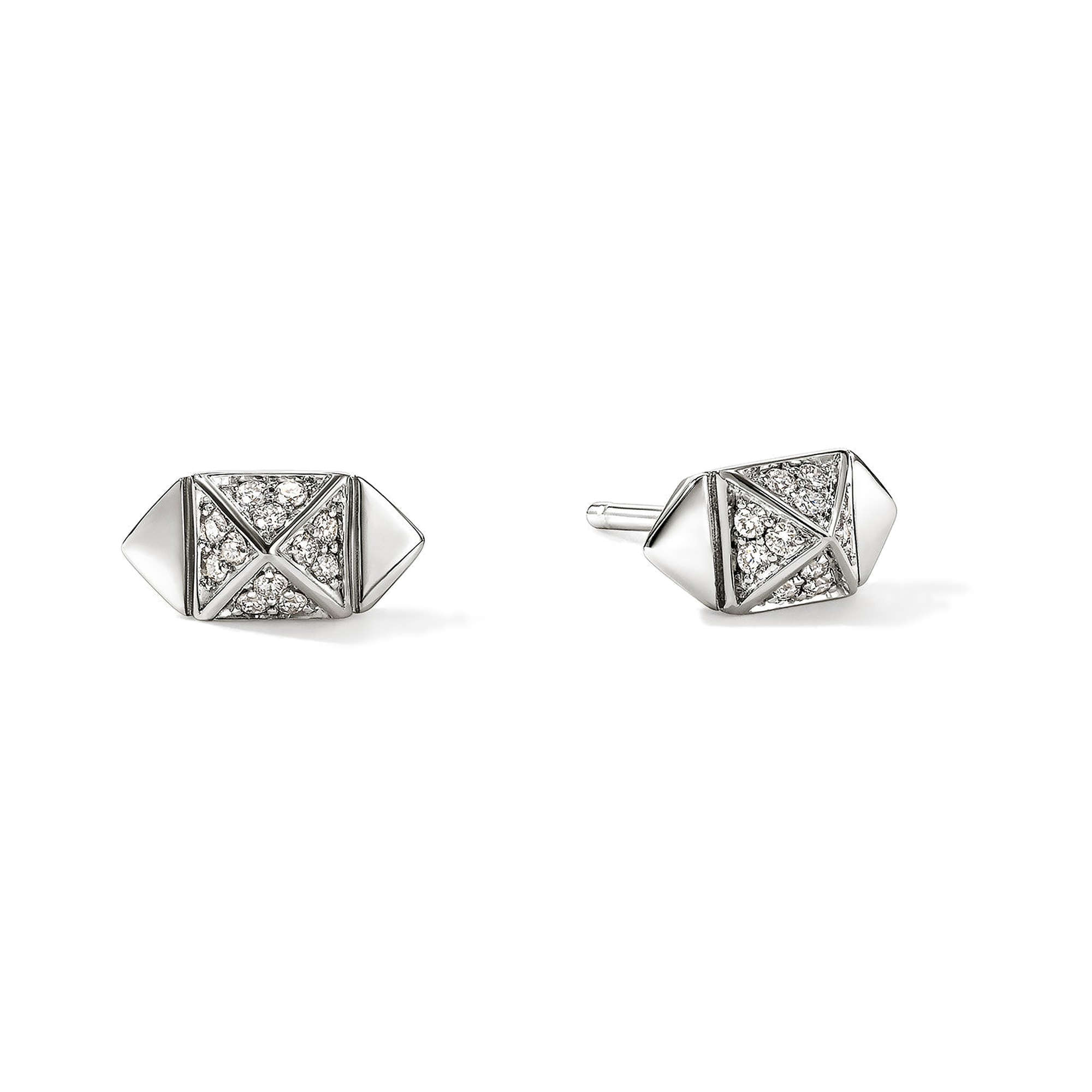 STERLING SILVER AND DIAMOND 5MM STUDDED STUD EARRINGS