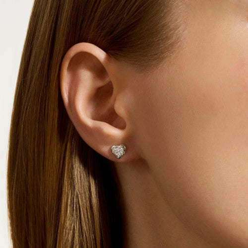 STERLING SILVER AND DIAMOND PAVE HEART STUD EARRINGS