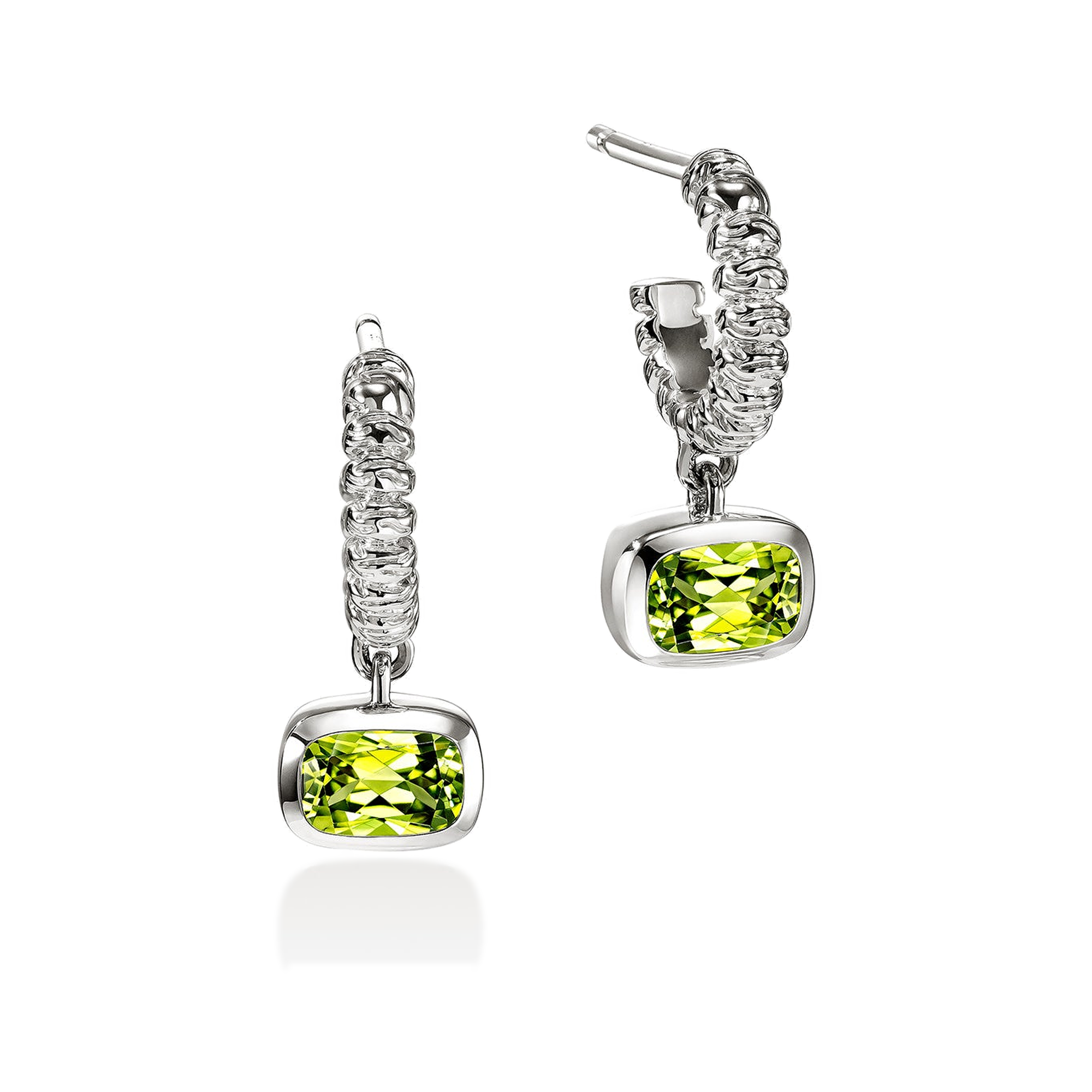 STERLING SILVER BEZEL SET PERIDOT J-HOOP DANGLE EARRINGS