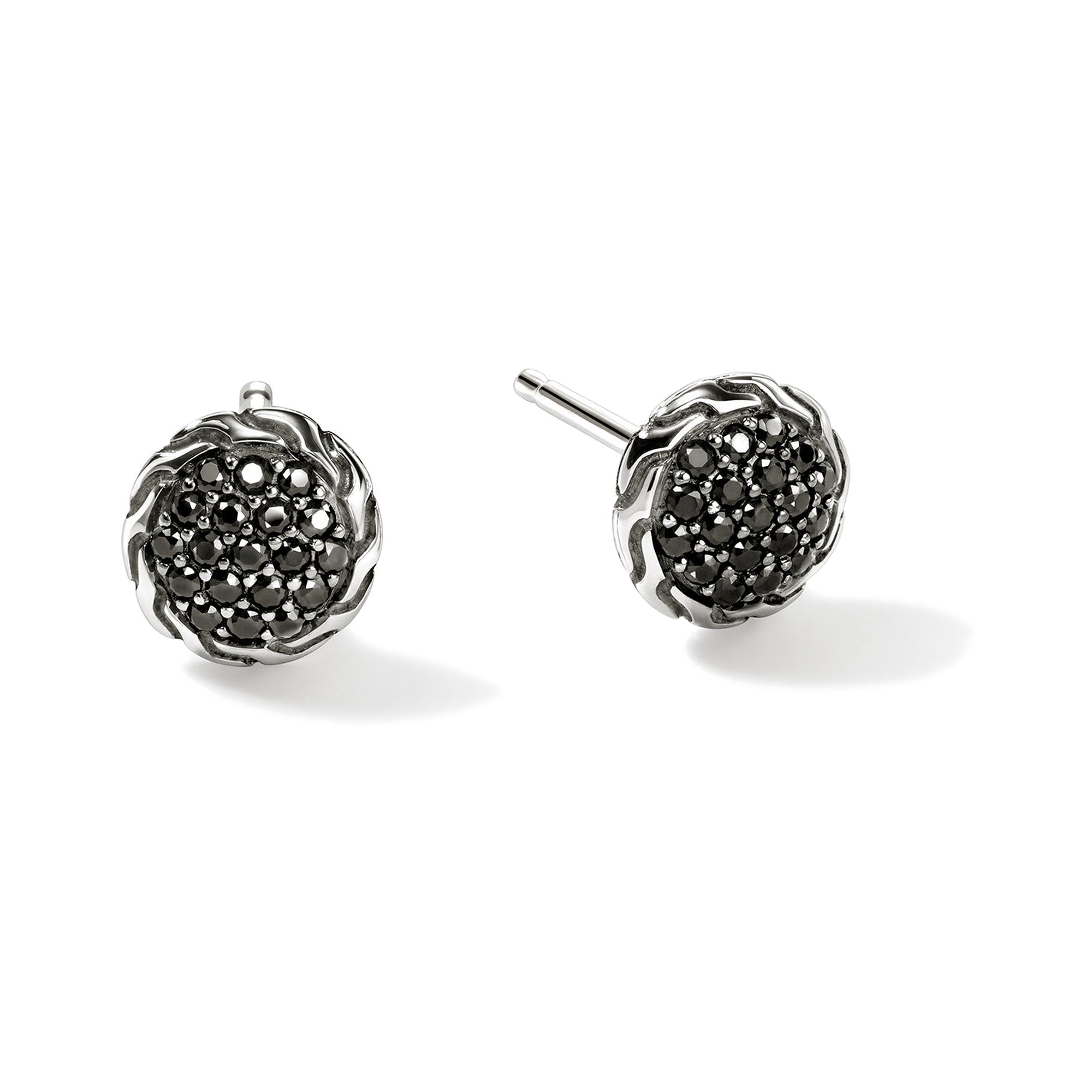 STERLING SILVER 7MM PAVE BLACK SAPPHIRE STUD EARRINGS