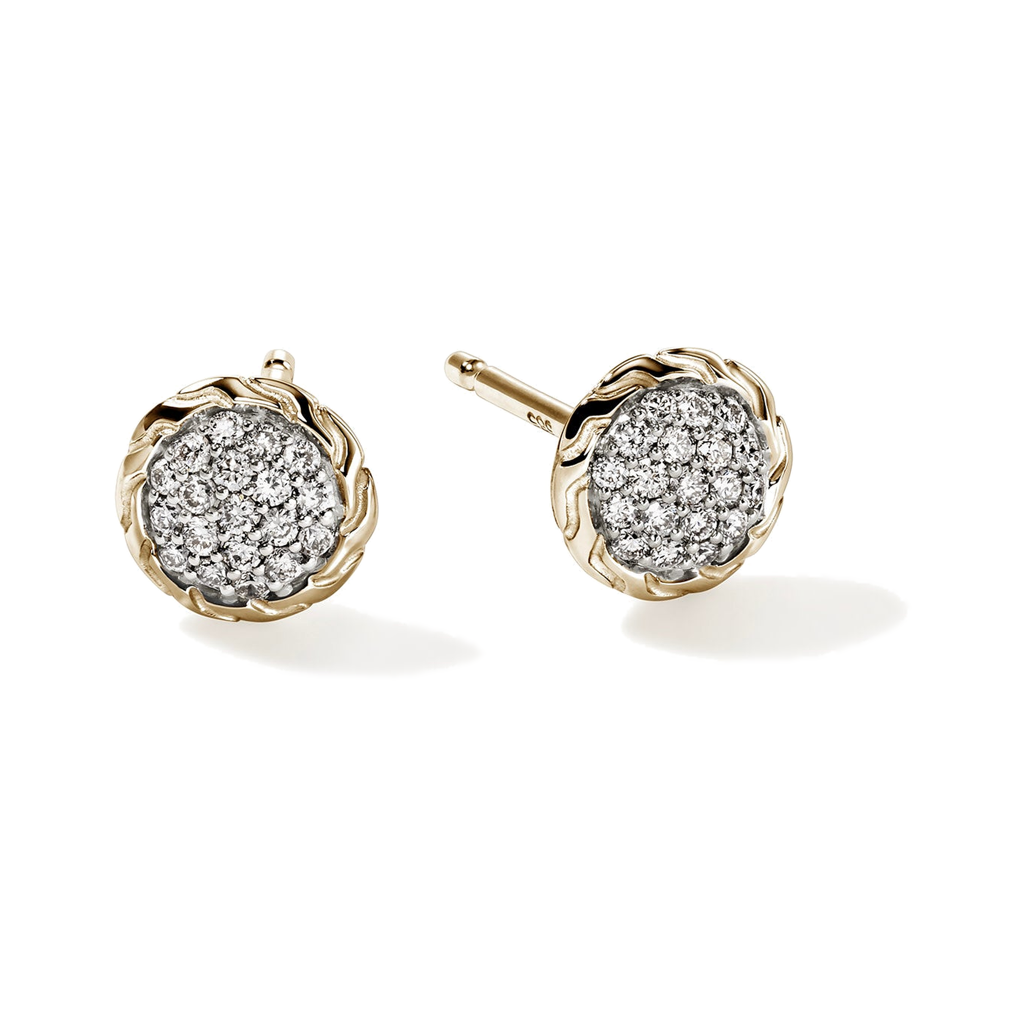 14K YELLOW GOLD 7MM PAVE DIAMOND STUD EARRINGS