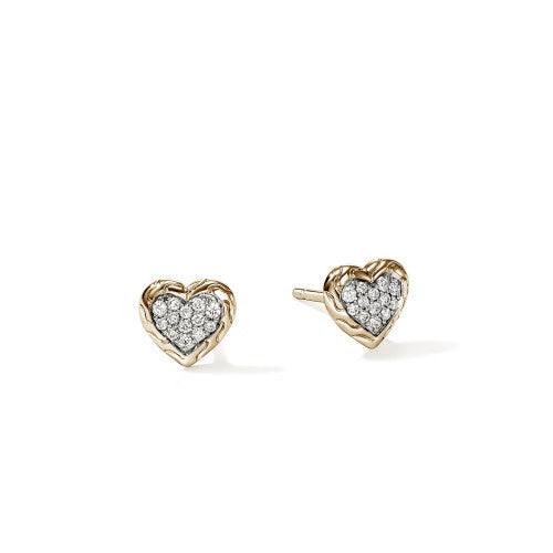 14K GOLD AND DIAMOND PAVE HEART STUD EARRINGS