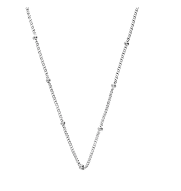 18K WHITE GOLD BEADED CURB CHAIN 24 INCHES