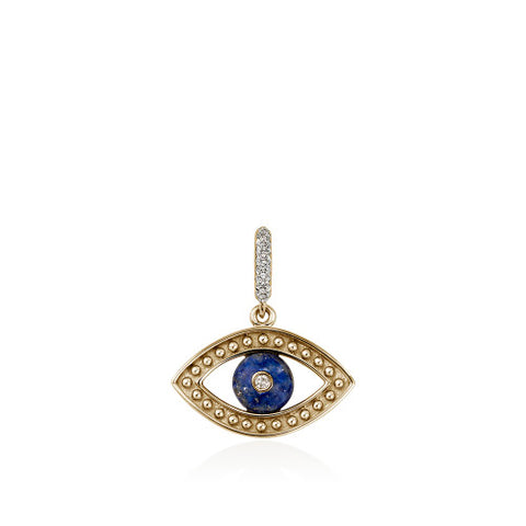 14K YELLOW GOLD 0.06CT DIAMOND AND LAPIS EVIL EYE TALISMAN PENDANT CHARM