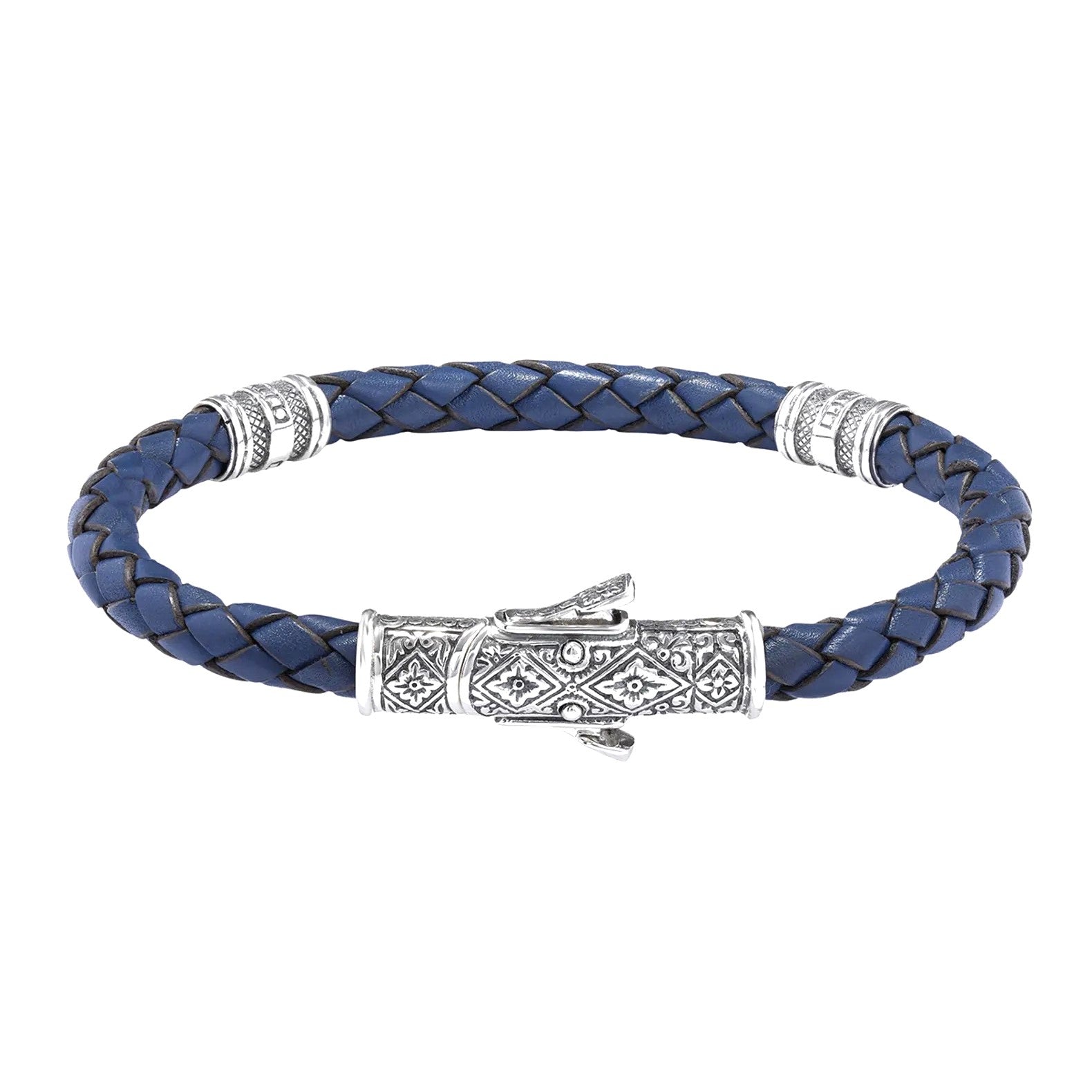 STERLING SILVER AND BLUE LEATHER BRACELET