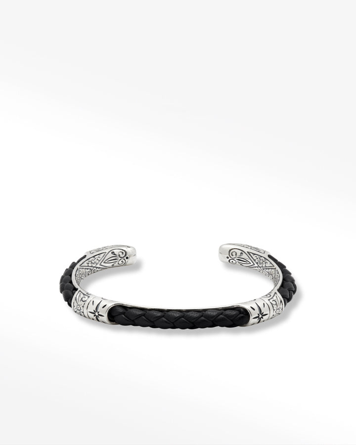 STERLING SILVER AND BLACK LEATHER CUFF