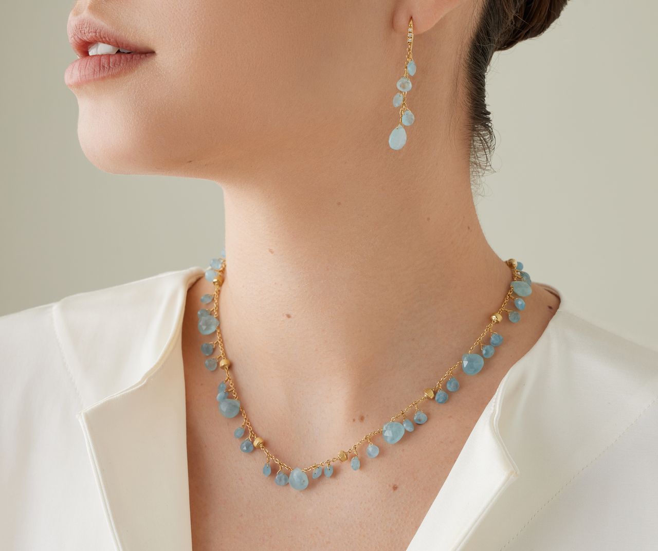18K YELLOW GOLD AQUAMARINE NECKLACE FROM THE PARADISE COLLECTION