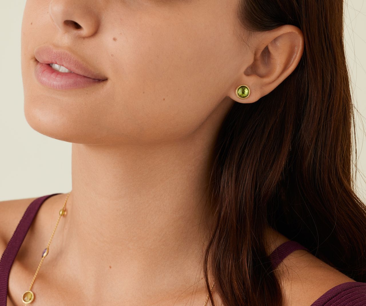 18K YELLOW GOLD PERIDOT STUDS FROM THE JAIPUR COLOR COLLRCTION