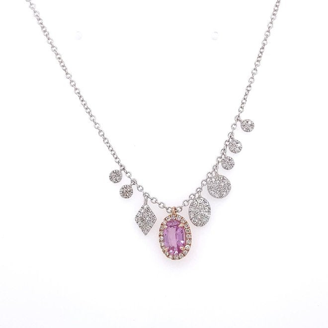 14K WHITE GOLD PINK SAPPHIRE AND DIAMOND NECKLACE