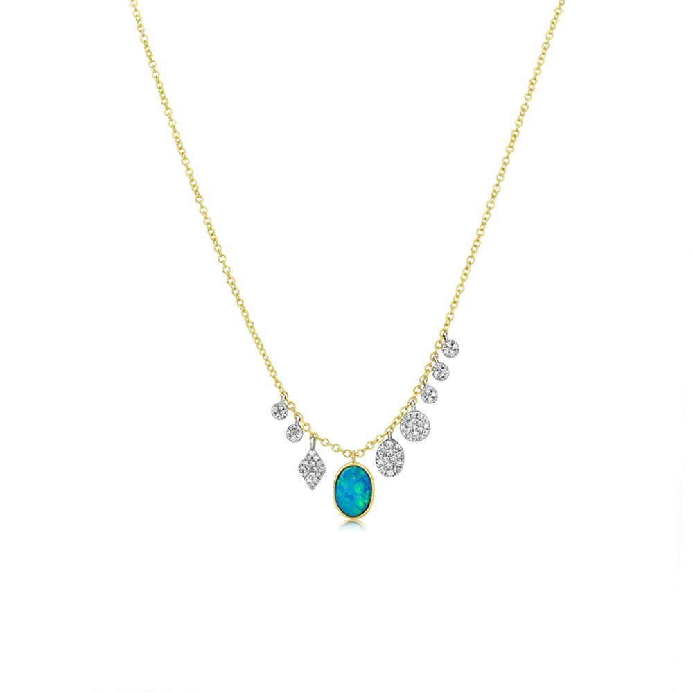 14K YELLOW GOLD OPAL AND DIAMOND NECKLACE