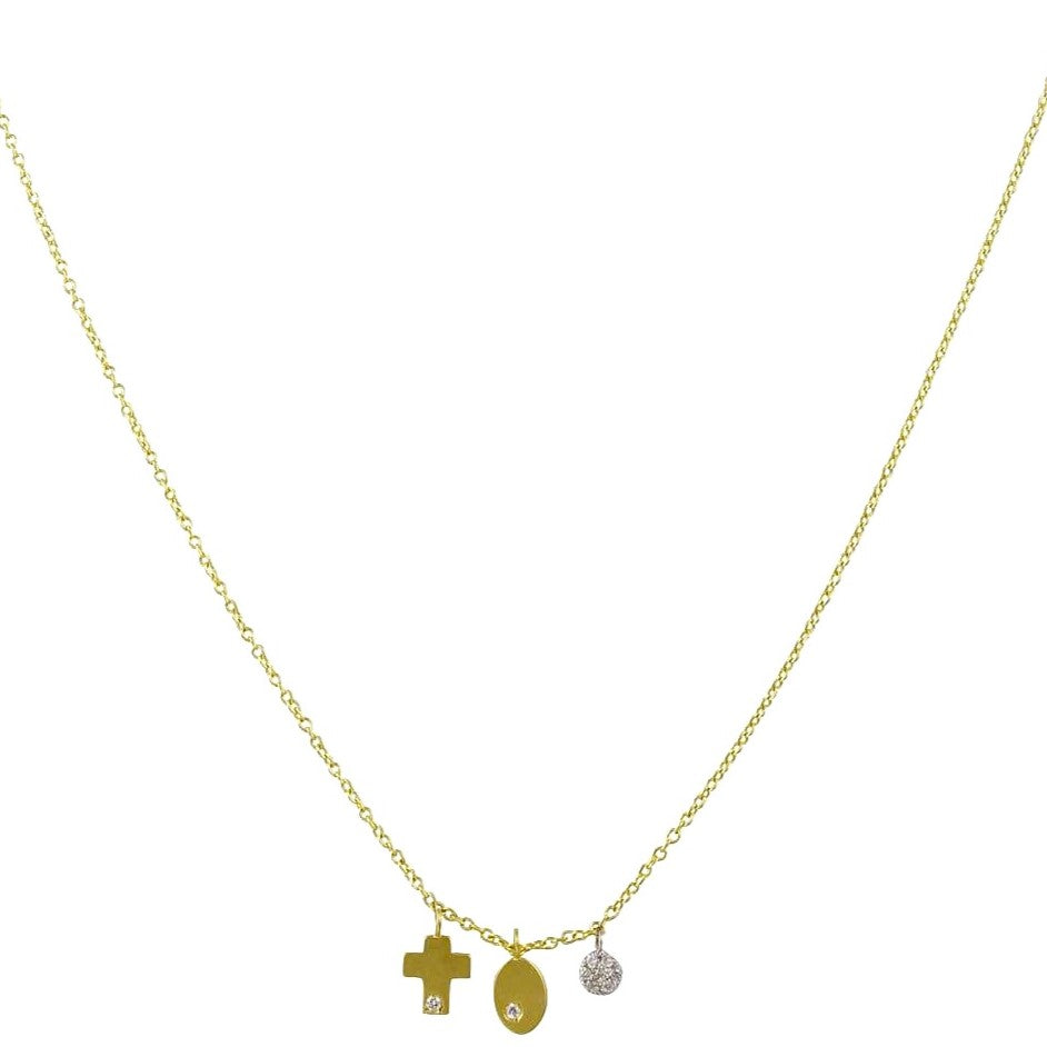 14K YELLOW AND DIAMOND SMALL CROSS NECKLACE