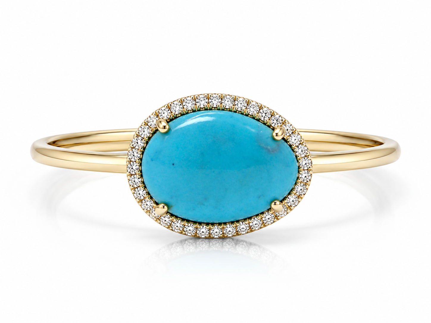 14K YELLOW GOLD TURQUIOSE AND DIAMOND RING
