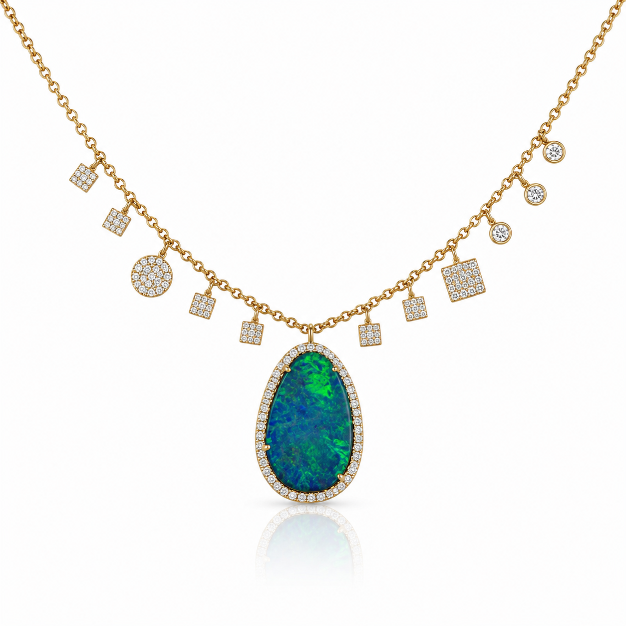 14K YELLOW GOLD OPAL AND DIAMOND NECKLACE