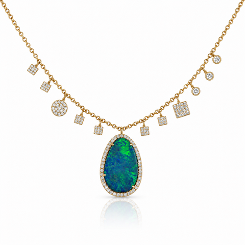 14K YELLOW GOLD OPAL AND DIAMOND NECKLACE