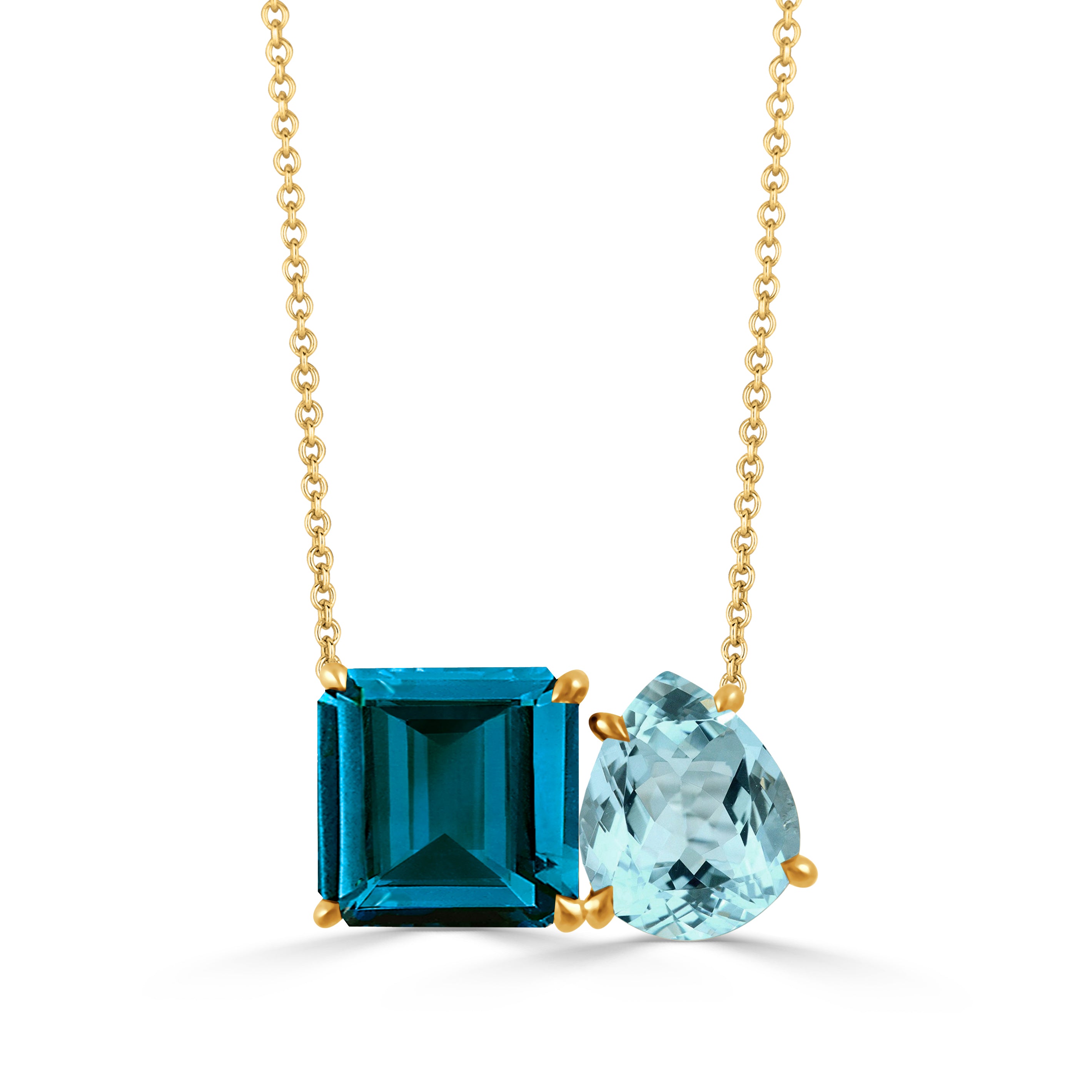 18K YELLOW GOLD LONDON BLUE AND BLUE TOPAZ NECKLACE