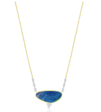 14K YELLOW GOLD 4.03CT OPAL AND DIAMOND NECKLACE