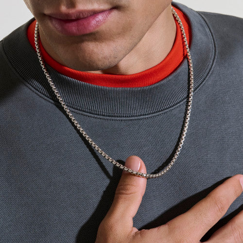 BOX CHAIN NECKLACE, STERLING SILVER, 3.7MM