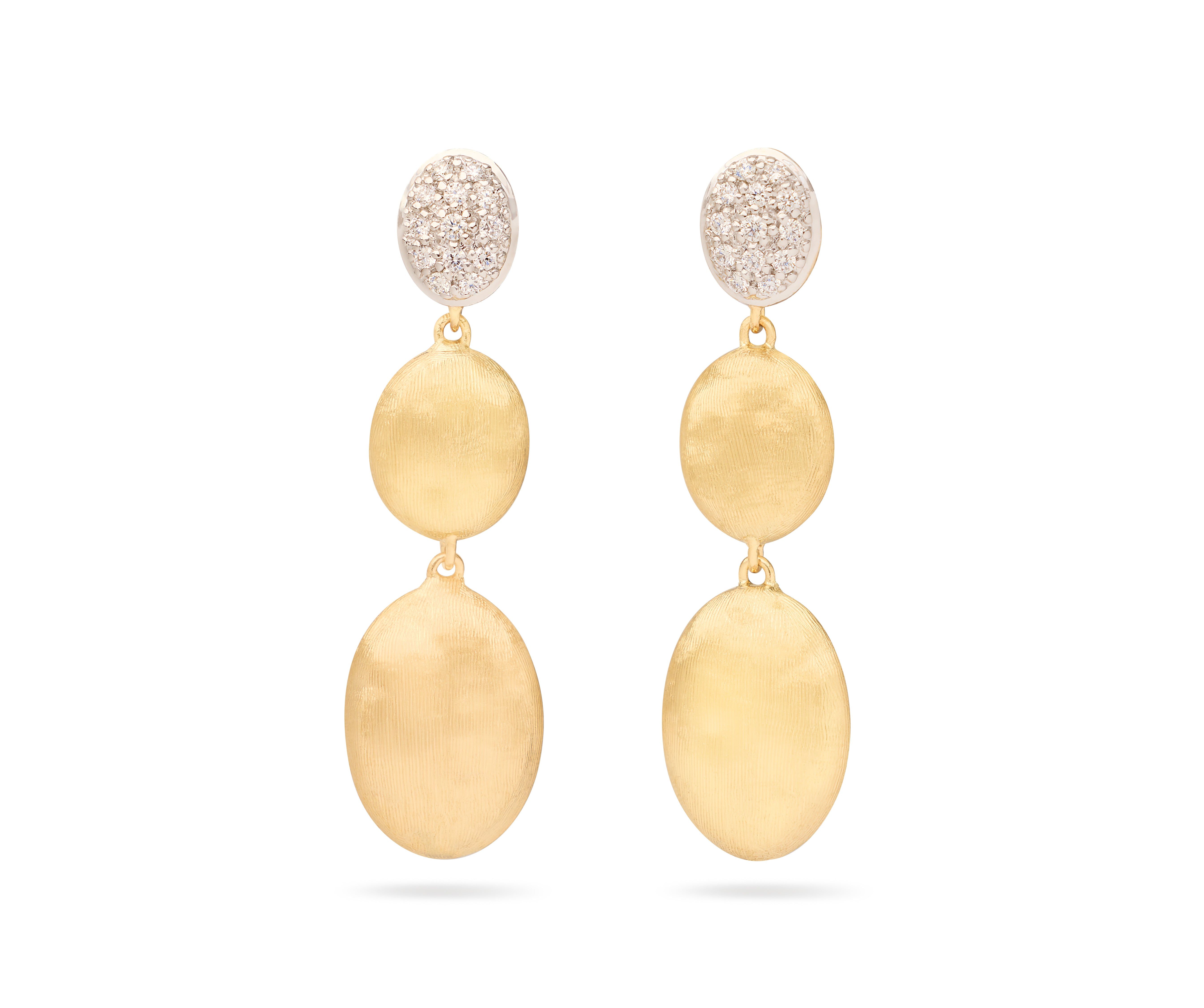 18K YELLOW GOLD TRIPLE DROP EARRINGS WITH DIAMOND ACCENT