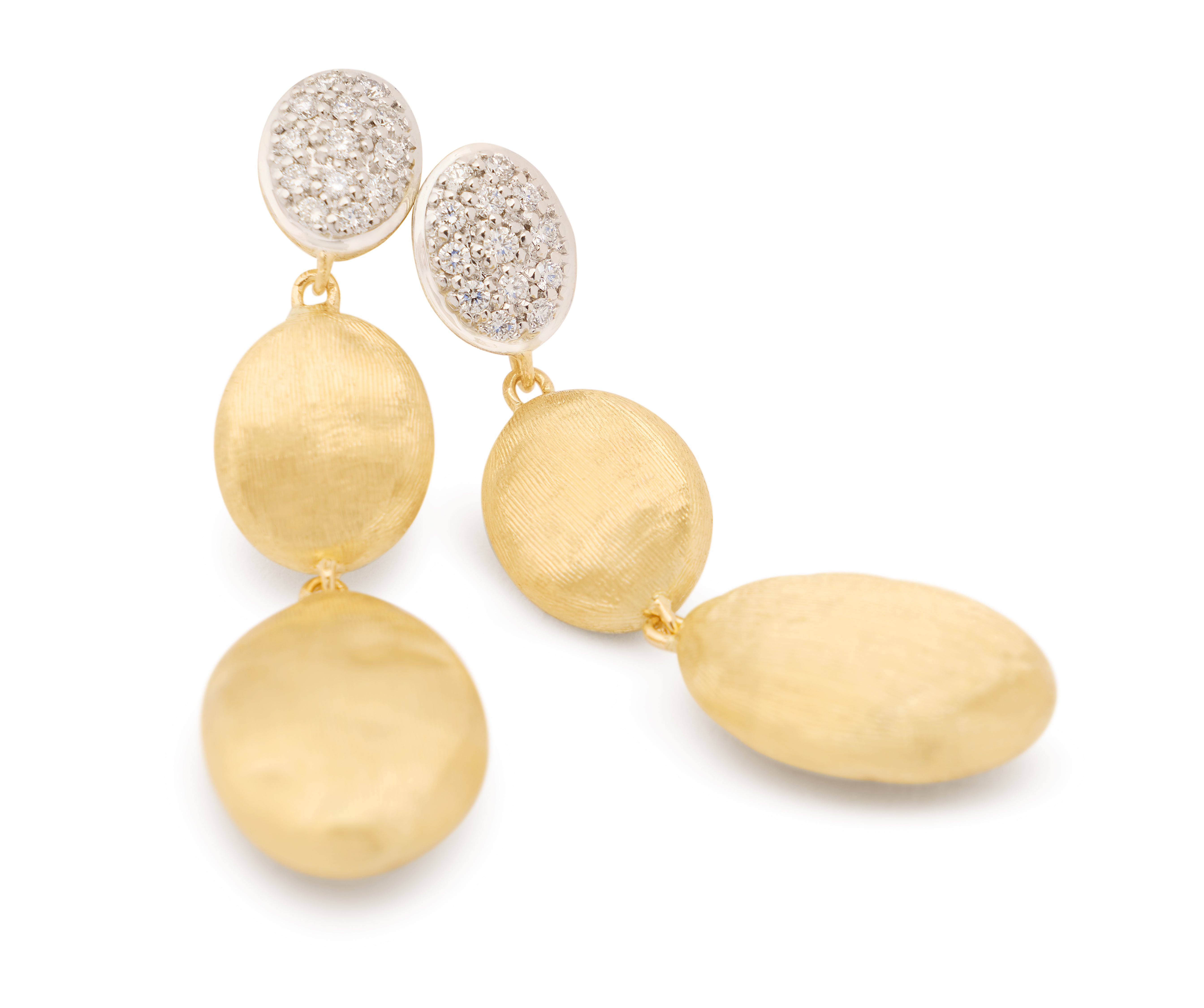 18K YELLOW GOLD TRIPLE DROP EARRINGS WITH DIAMOND ACCENT