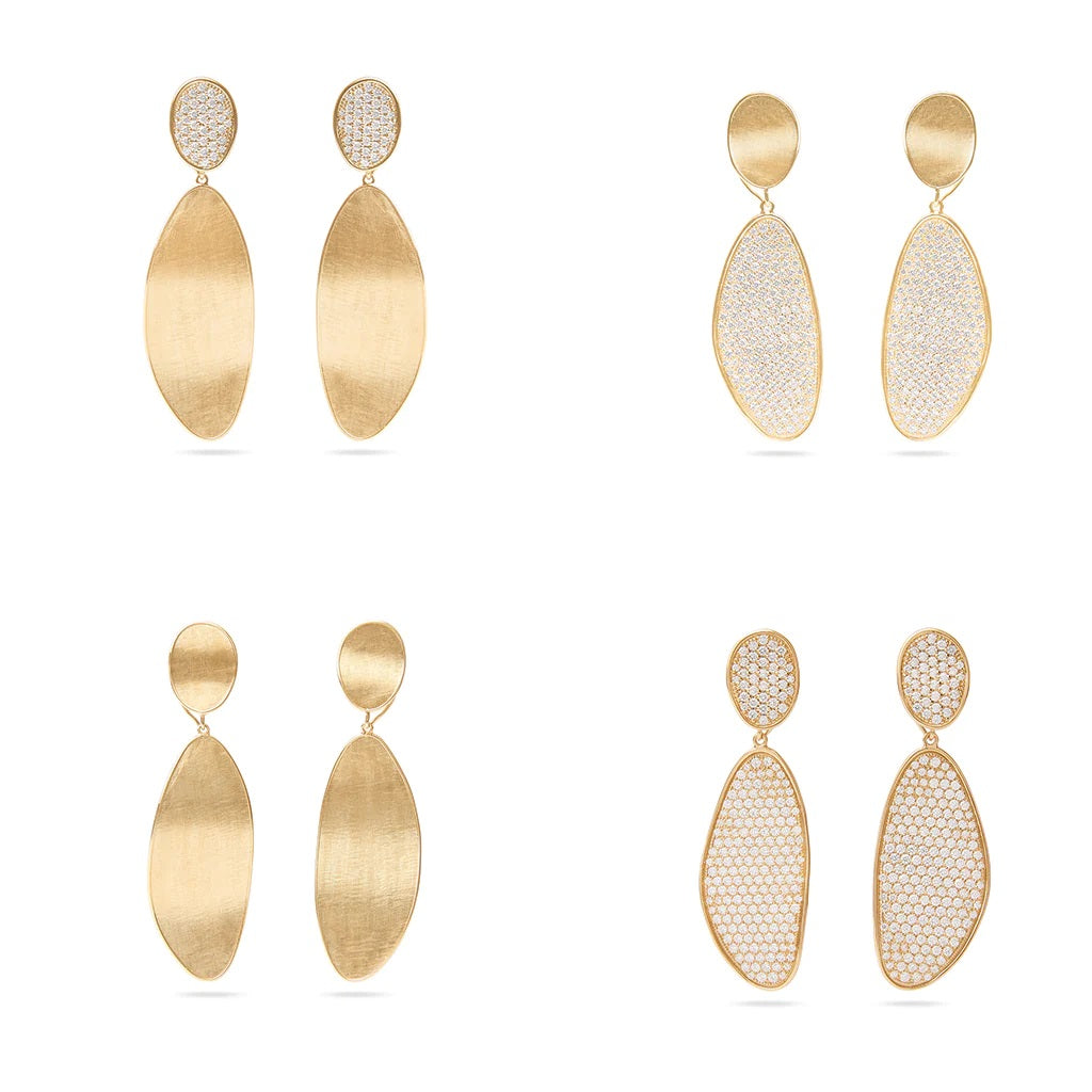 Lunaria Collection 18K Yellow Gold and Diamond Pavé Elongated Double Drop Earring Suite