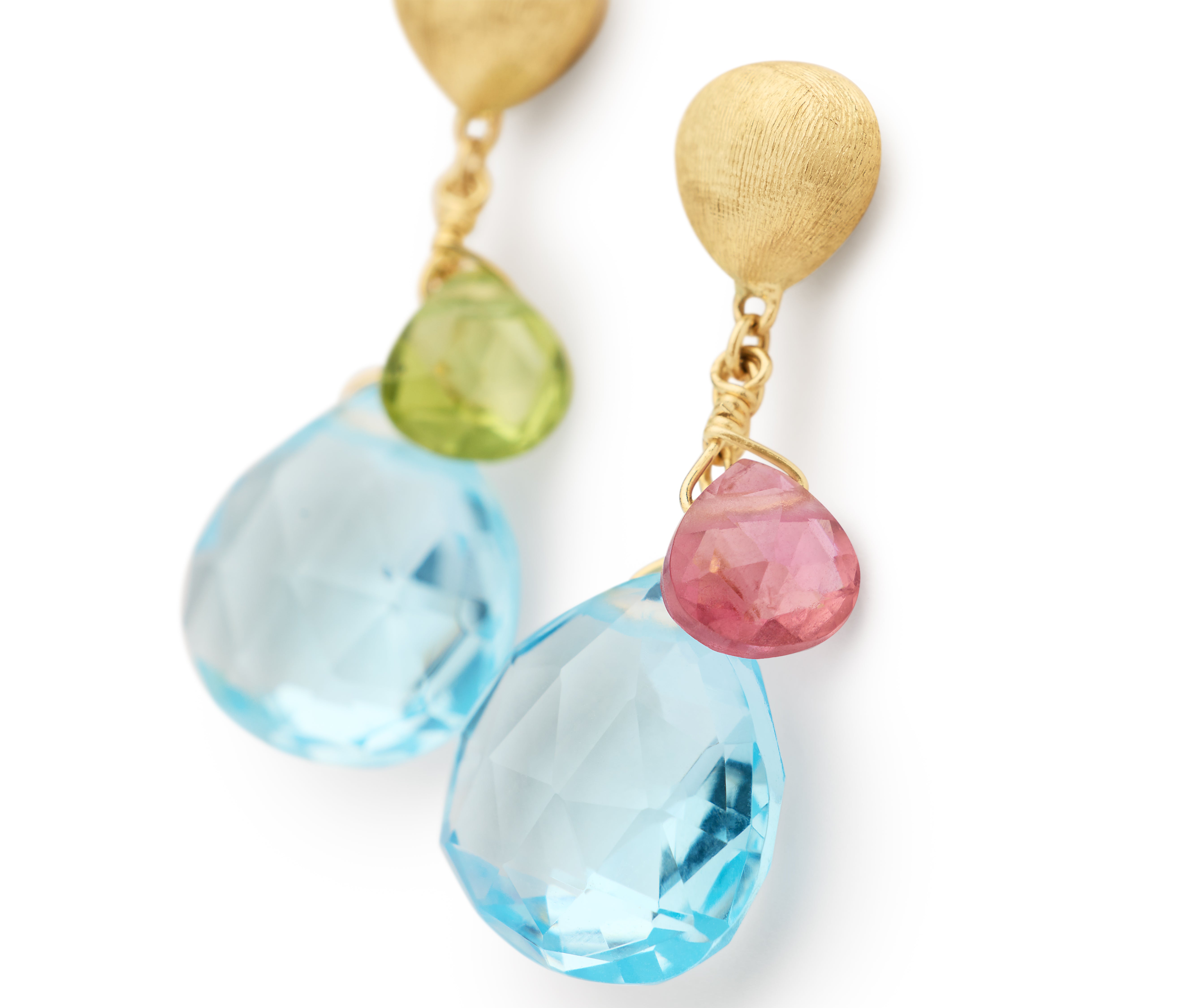 18K YELLOW GOLD GEMSTONE DROP EARRINGS