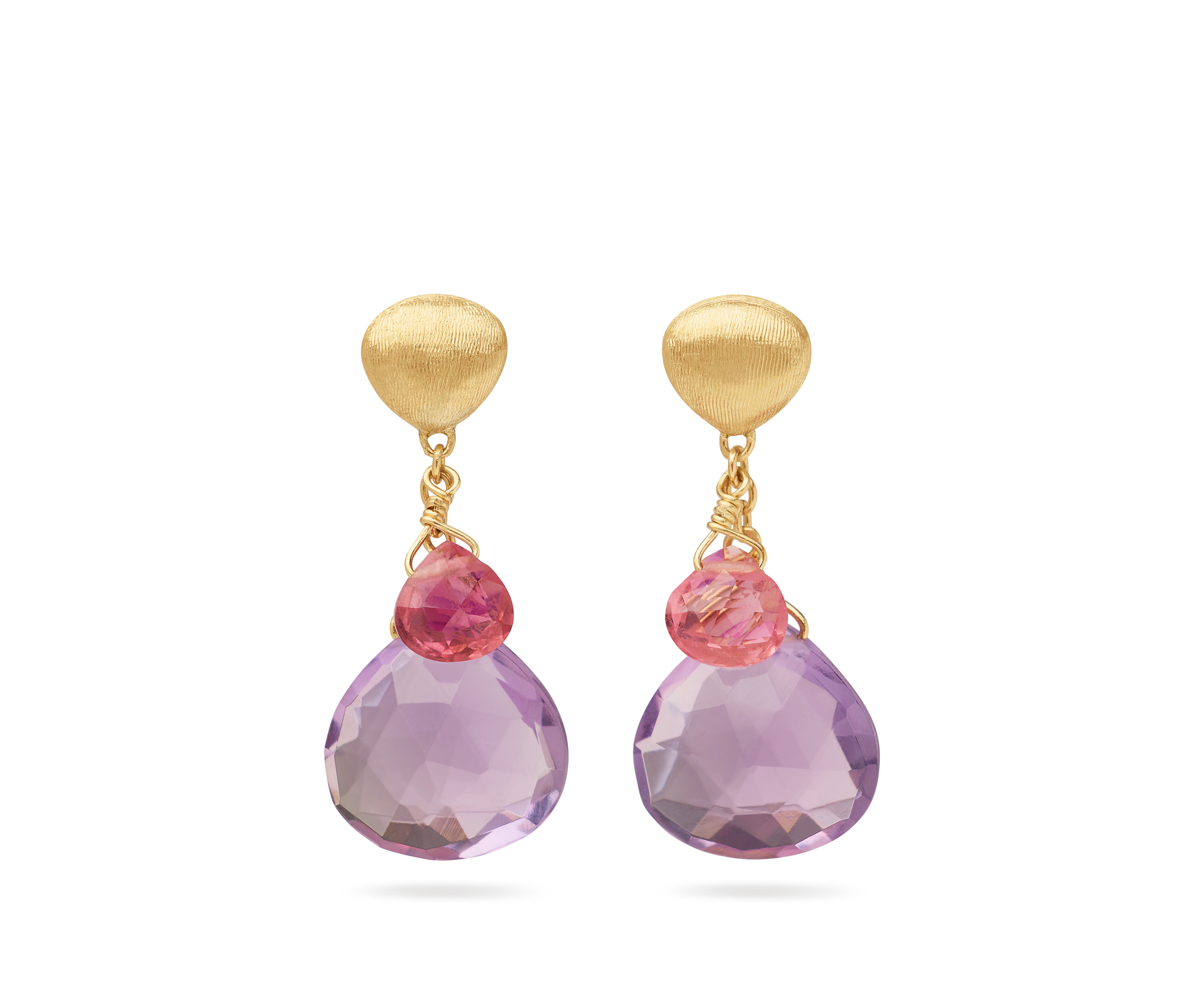 18K YELLOW GOLD DROP EARRINGS WITH AMETHYST AND PINK TOURMALINE