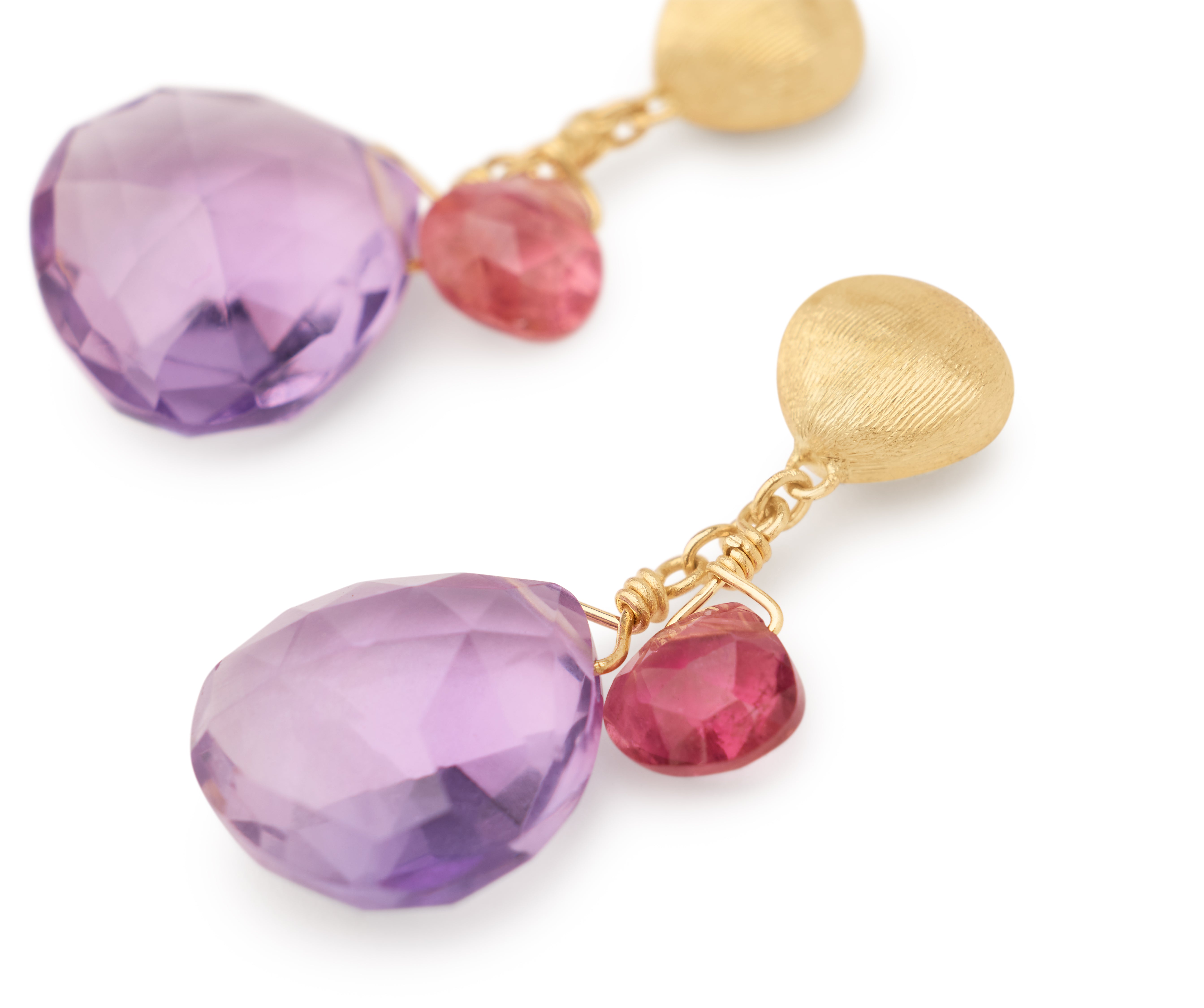 18K YELLOW GOLD DROP EARRINGS WITH AMETHYST AND PINK TOURMALINE