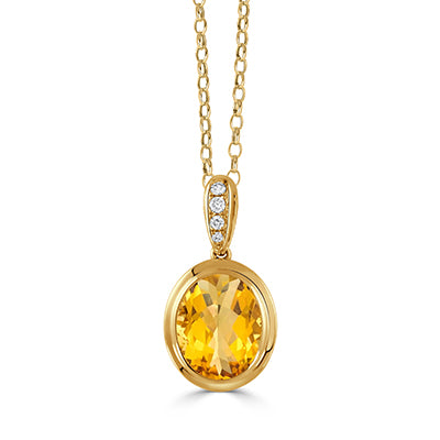 18K YELLOW GOLD DIAMOND AND GOLDEN CITRINE PENDANT ( CHAIN SOLD SEPARATELY )