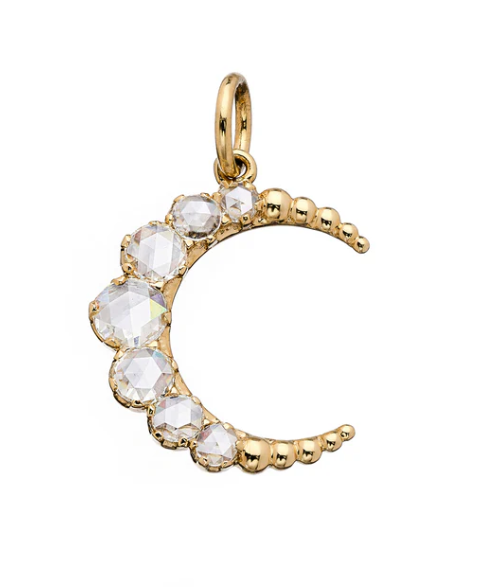 18K YELLOW GOLD LARGE DIAMOND CRESCENT PENDANT