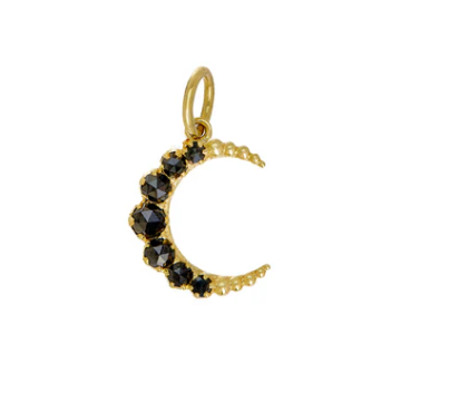 18K YELLOW GOLD ROSE-CUT BLACK DIAMOND CRESCENT PENDANT