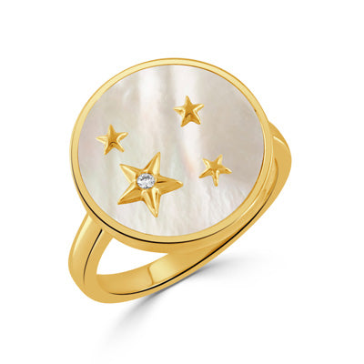 18K YELLOW GOLD DIAMOND AND WHITE MOTHER-OF-PEARL RING
