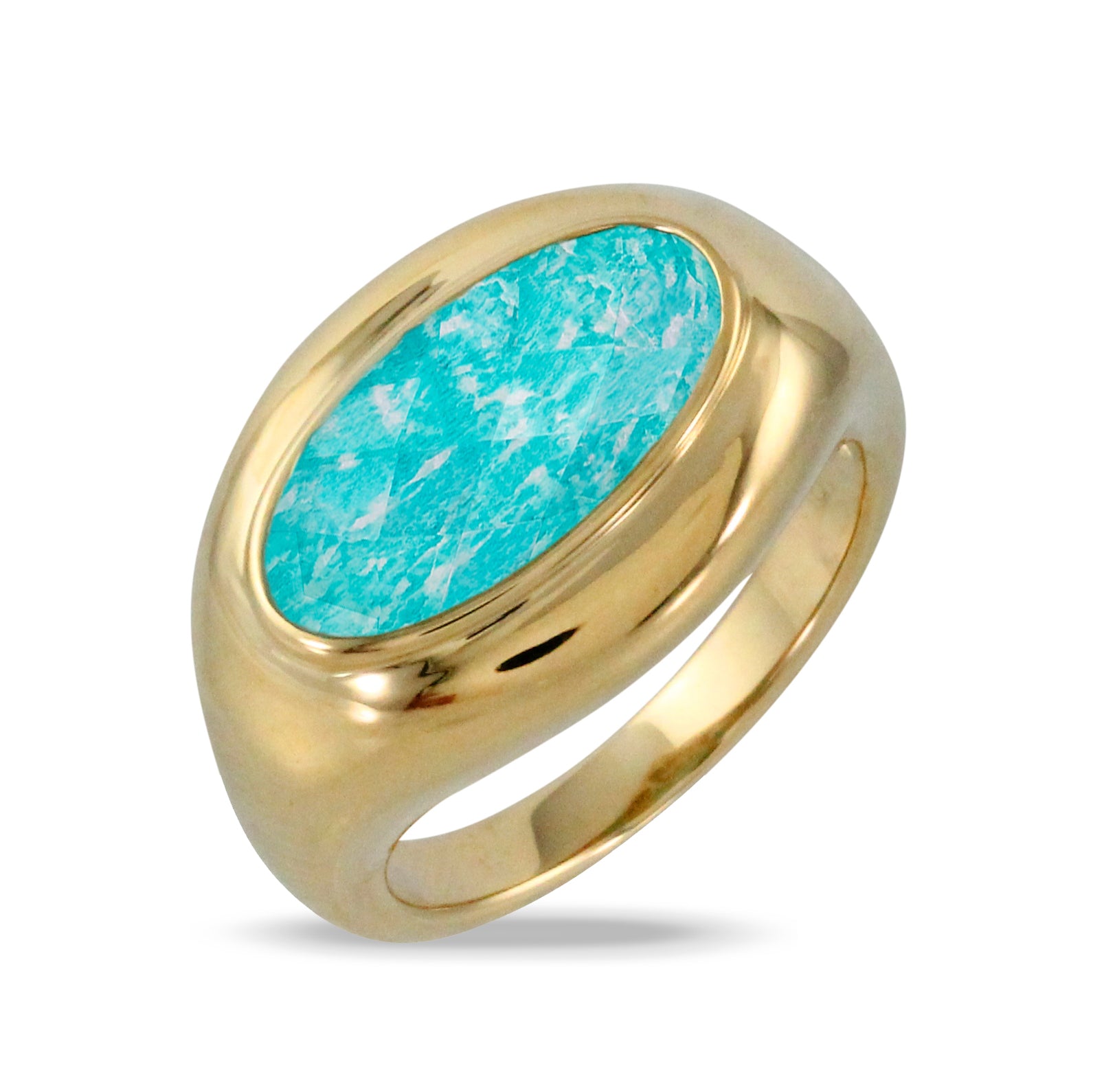 18K YELLOW GOLD RING WITH CLEAR QUARTZ OVER AMAZONITE