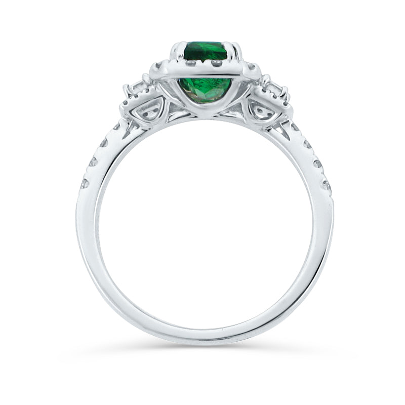PRIVE' 18K WHITE GOLD & 1.22CT EMERALD & 0.60CT DIAMOND STATMENT RING