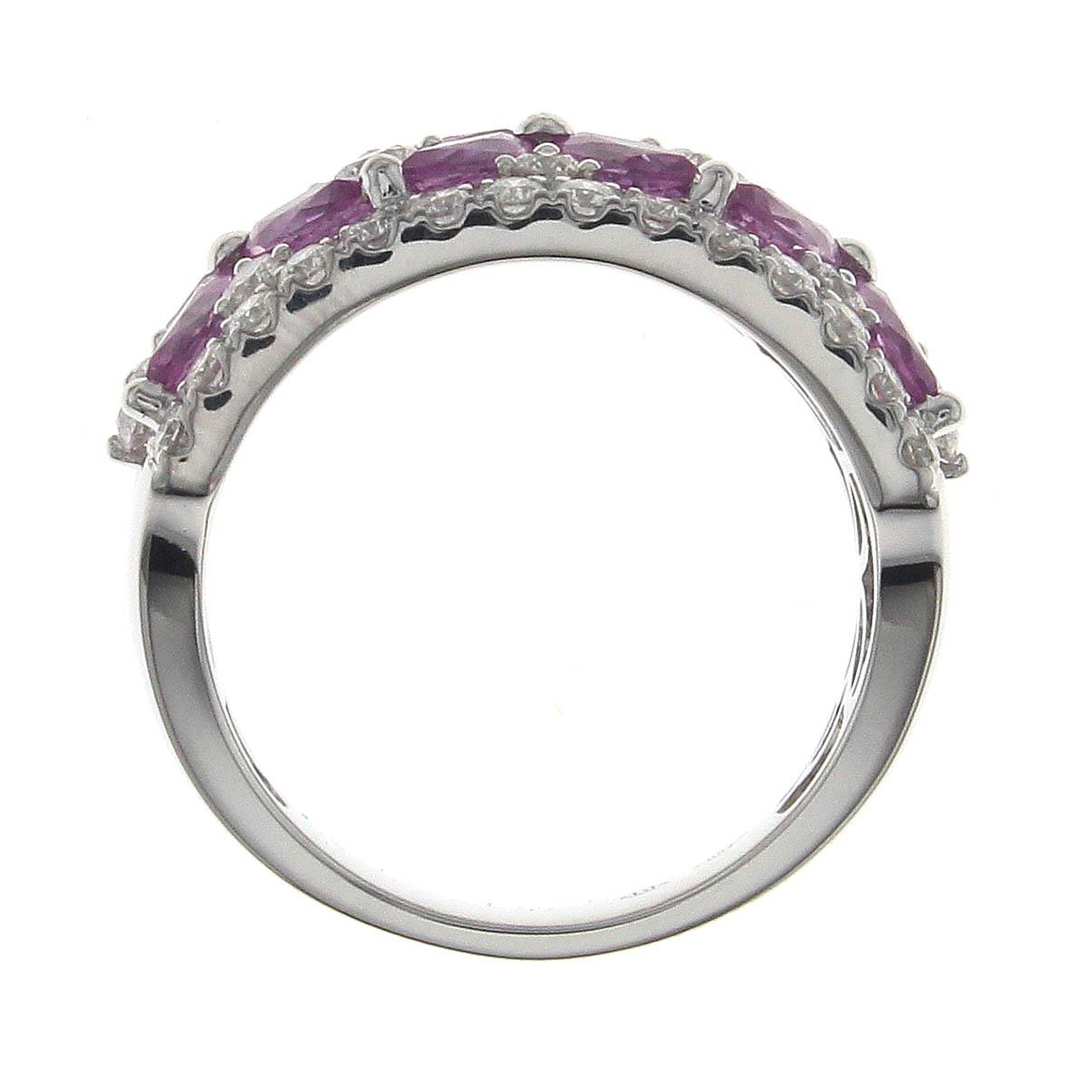 18K WHITE GOLD FANCY PINK SAPPHIRE AND DIAMOND BAND