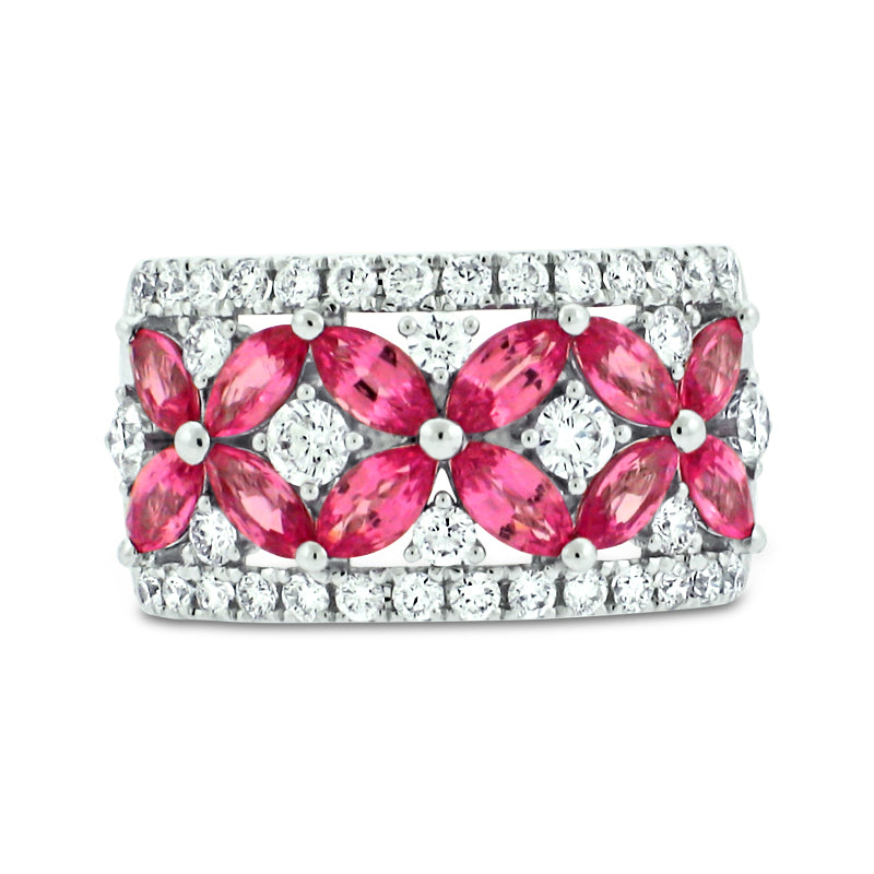 18K WHITE GOLD FANCY PINK SAPPHIRE AND DIAMOND BAND