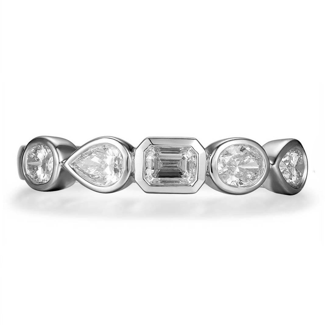 18K WHITE GOLD .70CTW MIXED SHAPE DIAMOND BEZEL RING