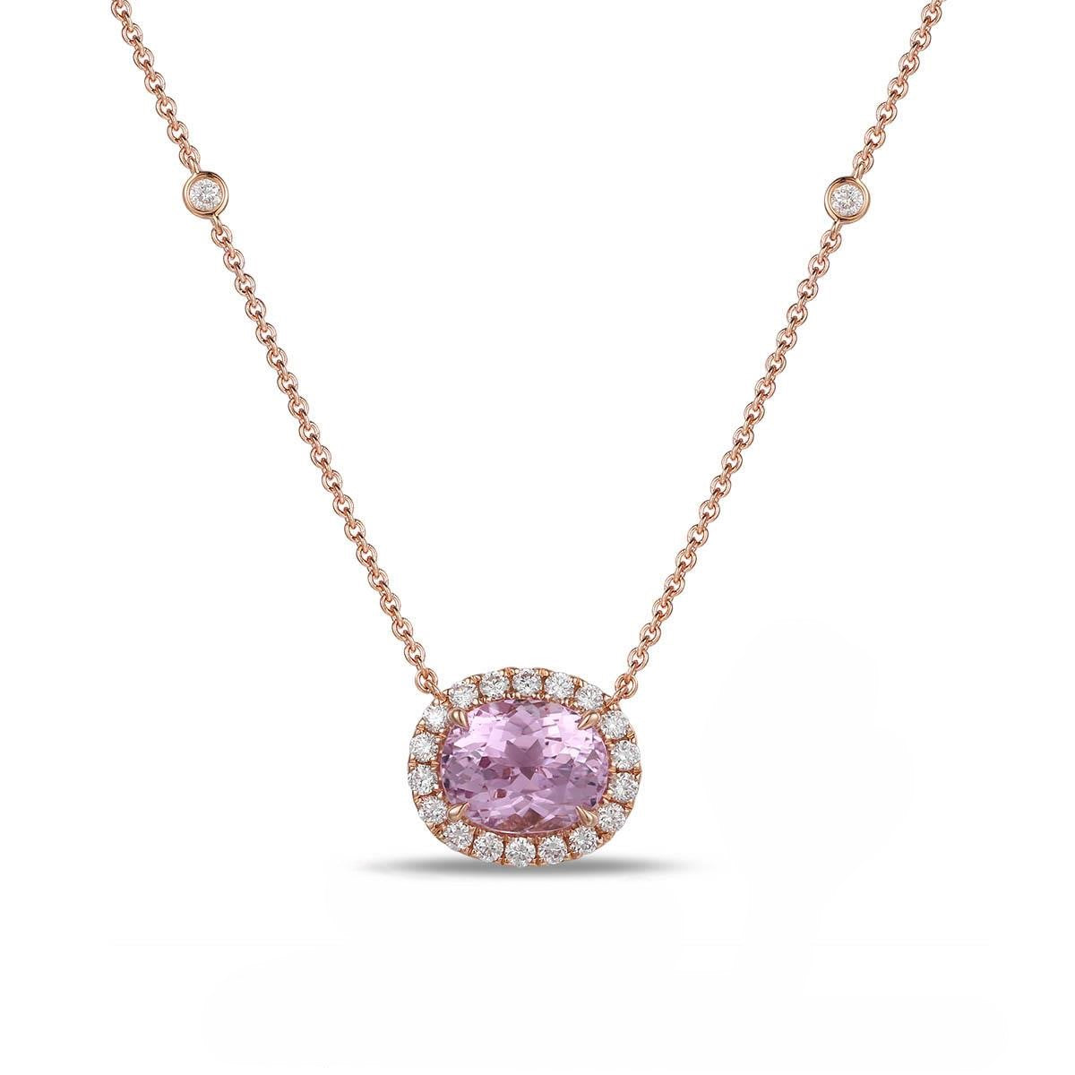 PRIVE' 18K ROSE GOLD KUNZITE AND DIAMOND NECKLACE