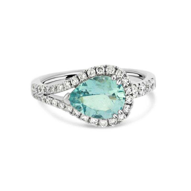 18KW AQUAMARINE AND DIAMOND LASSO RING